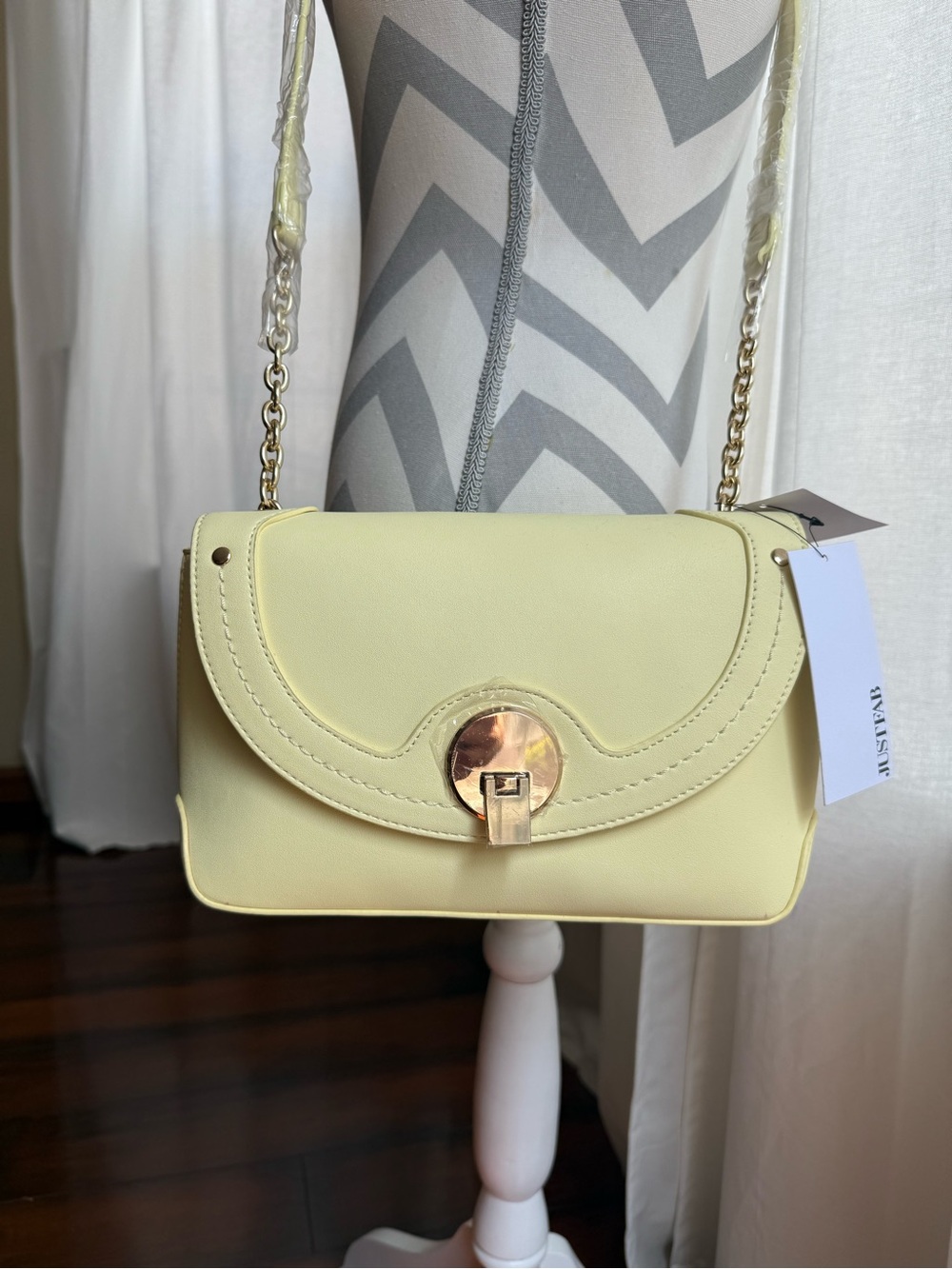 JustFab Pale Yellow Crossbody Bag with Gold Hardware